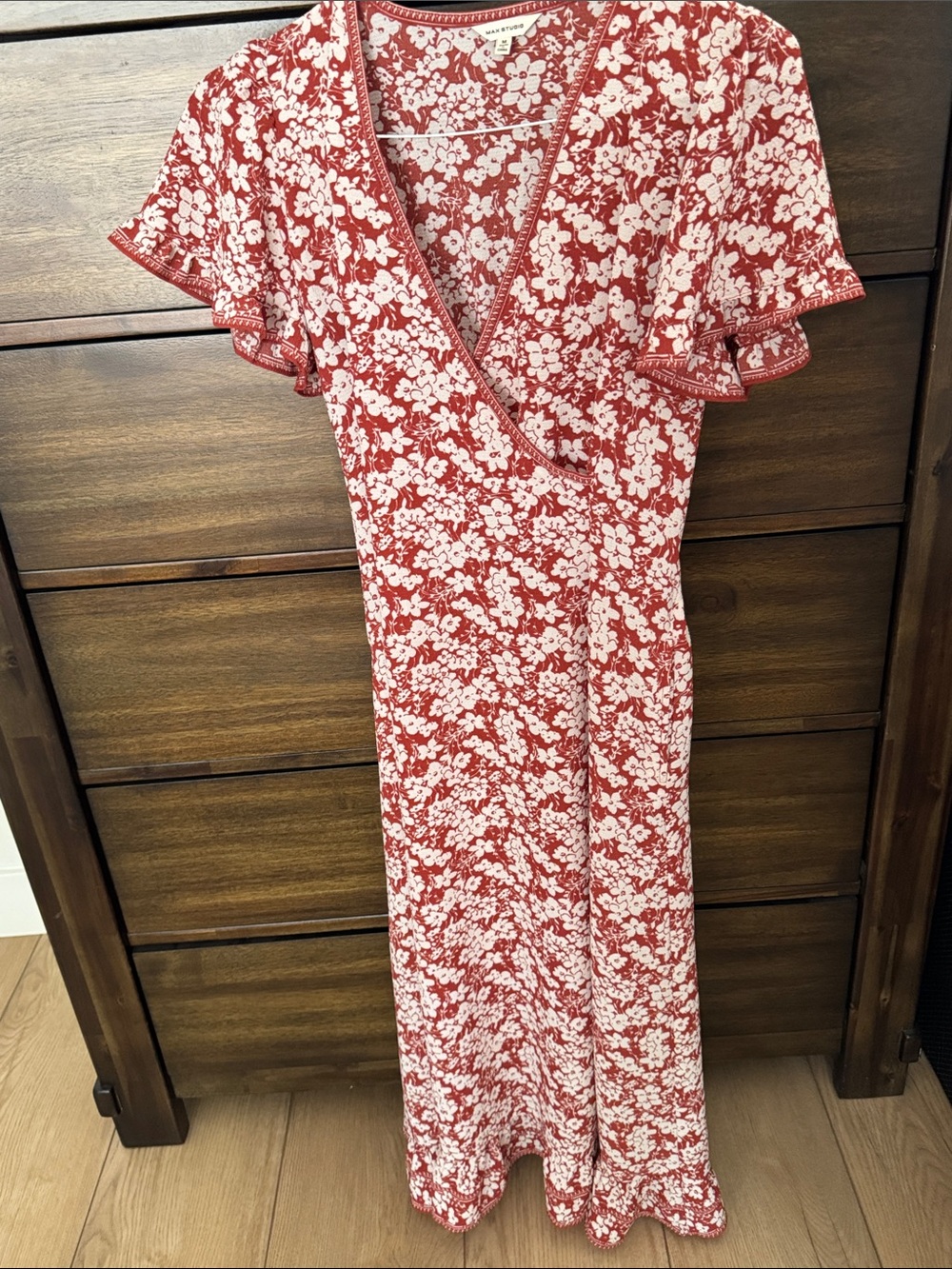 Max Studio Red & White Floral Midi Wrap Dress